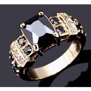 Black Stone 18k Gold Plated Men's Ring Size 10